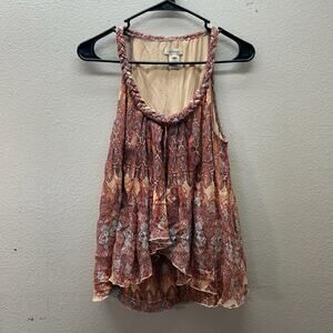 Sundance Sleeveless Pullover Paisley Tank Top 100% Silk Button Small Boho‎ Top